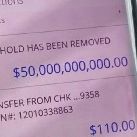 Família norte-americana recebeu depósito de US$ 50 bilhões por engano - Reprodução/ Twitter