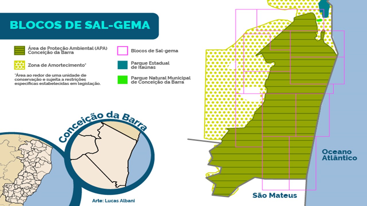Sal-gema: A grande jazida capixaba de Conceição da Barra pode se estender até a Bahia e contemplar Mucuri.